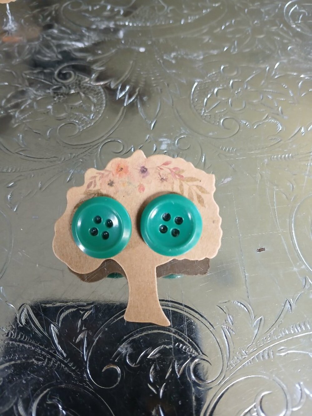 Green Vintage Button Earrings